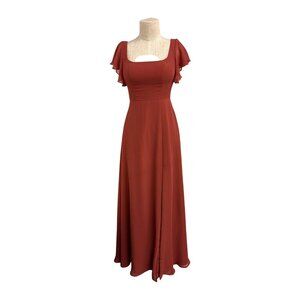 AZAZIE Modern Terracotta Chiffon Flutter Sleeve Maxi Gown - Size A2, Fundraiser